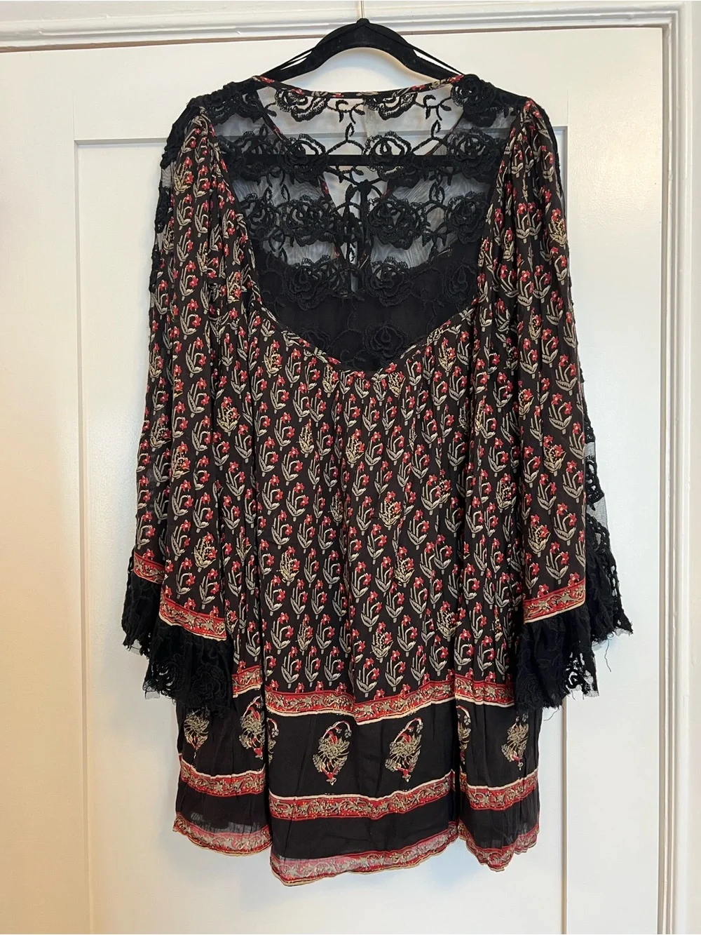 Free People Nomad Printed Chiffon Tunic Dress Black Combo Size M